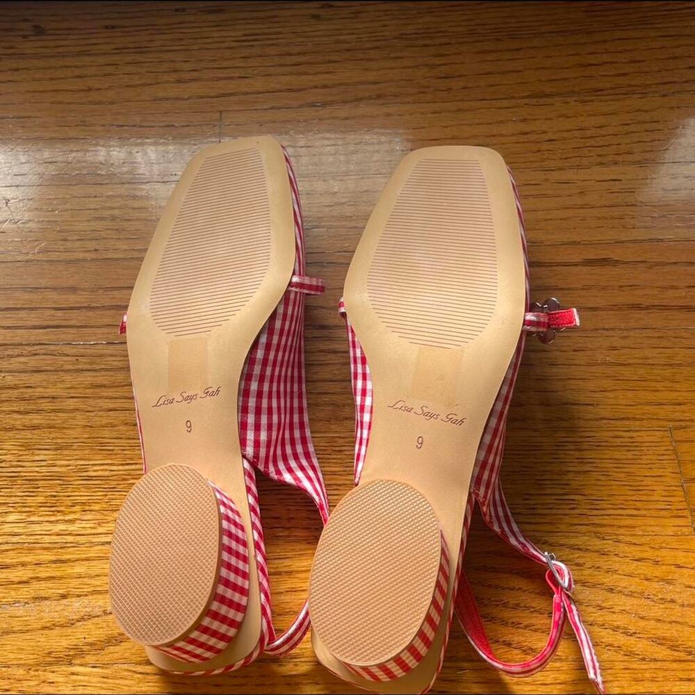 Lisa Says Gah Mackie Heel Gingham Square Toe Flower Buckle Made in Italy 👠 - Picture 2 of 4